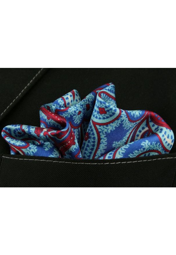 Niebieska Jedwabna Męska Poszetka -EM Men's Accessories- Paisley, Wzór Orientalny. Kolor: niebieski. Materiał: jedwab. Wzór: paisley