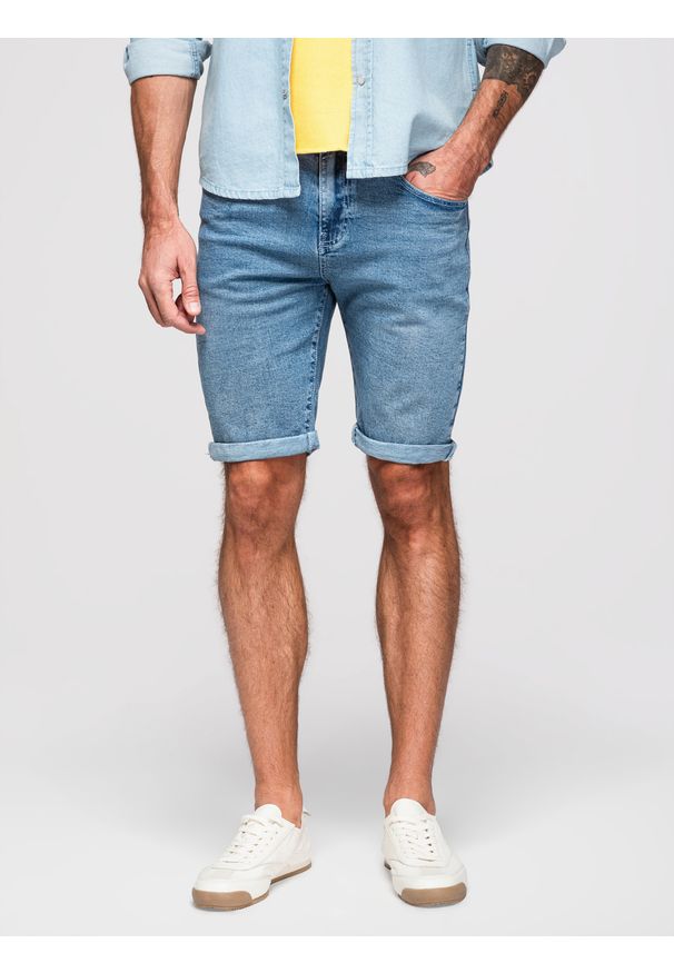 Ombre Clothing - Szorty jeansowe męskie z podwiniętą nogawką - jasnoniebieskie V1 - Rozmiar: M. Kolor: niebieski. Materiał: jeans. Długość: krótkie. Sezon: lato. Styl: klasyczny