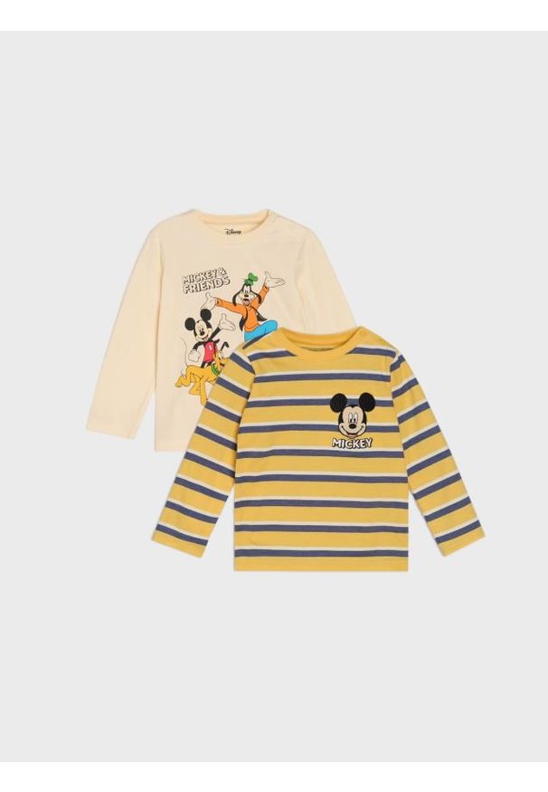 Sinsay - Koszulki z długimi rękawami 2 pack Mickey Mouse - kremowy. Kolor: kremowy. Długość rękawa: długi rękaw. Długość: długie. Wzór: motyw z bajki