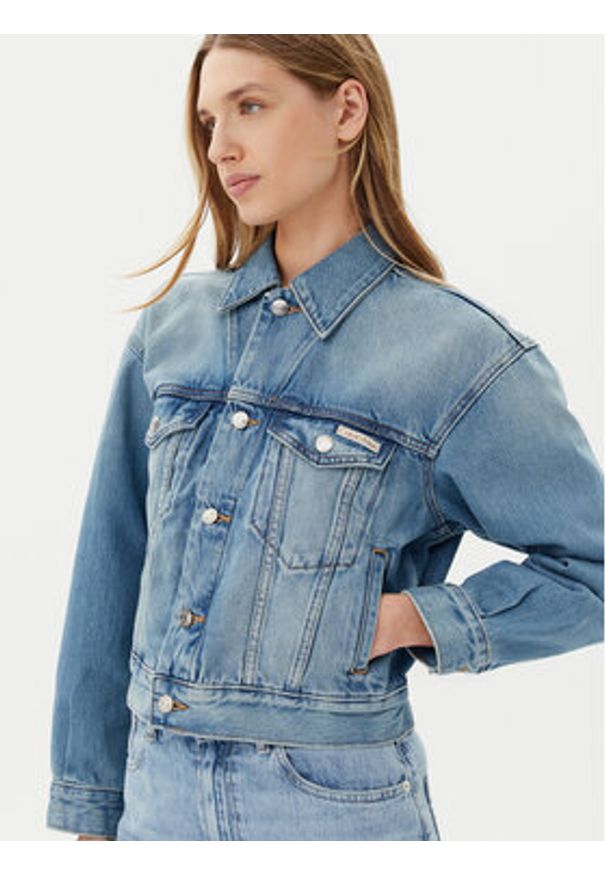 Calvin Klein Kurtka jeansowa LV047B075G Niebieski Regular Fit. Kolor: niebieski. Materiał: bawełna