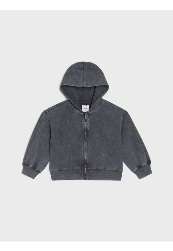 Sinsay - Rozpinana bluza z kapturem z efektem sprania - szary. Typ kołnierza: kaptur. Kolor: szary