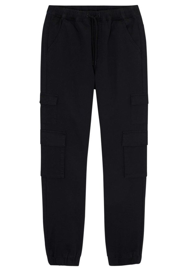 bonprix - Spodnie bojówki ze stretchem, z gumką w talii, regular fit. Kolor: czarny