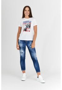 Guess - GUESS Biały t-shirt damski z nadrukiem i wiązaniem na plecach, Rozmiar XS. Kolor: biały. Materiał: bawełna. Wzór: nadruk #3