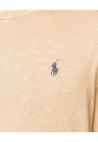 Ralph Lauren - RALPH LAUREN - Beżowy sweter z haftowanym logo Regular Fit. Typ kołnierza: polo. Kolor: beżowy. Materiał: dzianina, bawełna. Długość rękawa: długi rękaw. Długość: długie. Wzór: haft