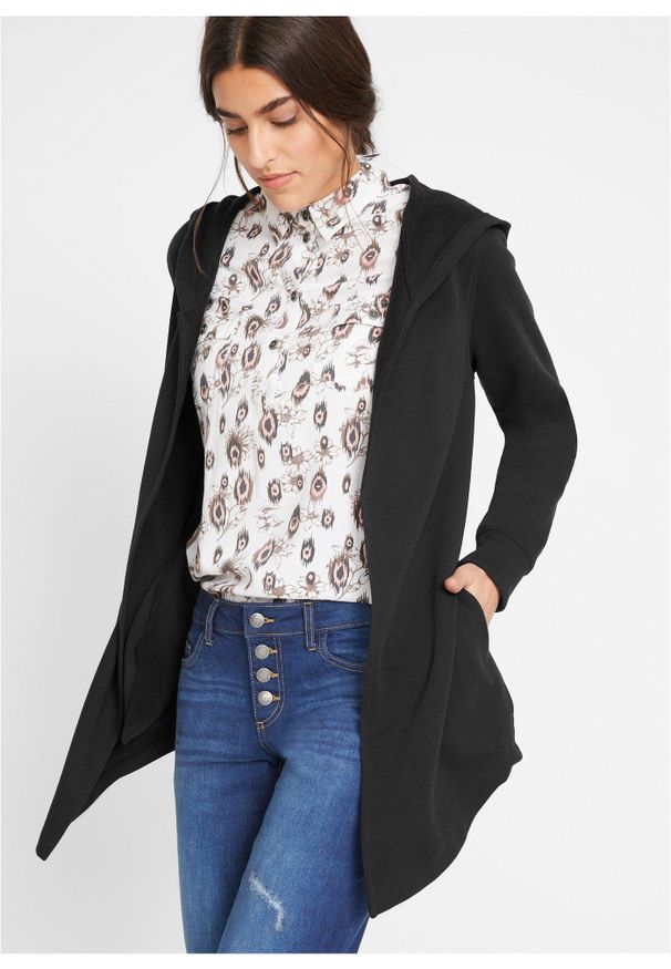 bonprix - Długi kardigan z mieszanki bawełny. Kolor: czarny. Materiał: bawełna. Długość: długie