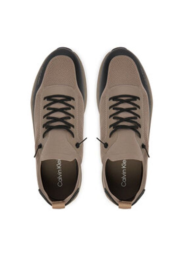 Calvin Klein Sneakersy Chunky Runner Lace Up Sock Knit YM0YM01457 Brązowy. Kolor: brązowy. Materiał: materiał
