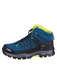 Buty trekkingowe dla dzieci CMP Kids Rigel Mid. Wysokość cholewki: za kostkę. Zapięcie: sznurówki. Kolor: niebieski. Materiał: materiał, syntetyk. Szerokość cholewki: normalna