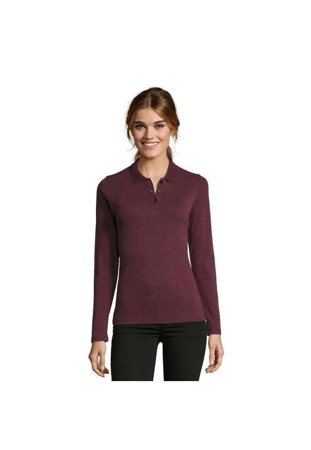 SOL'S - Damska Koszulka Polo Z Długim Rękawem Perfect Pique. Typ kołnierza: polo. Kolor: czerwony, wielokolorowy. Długość rękawa: długi rękaw. Długość: długie