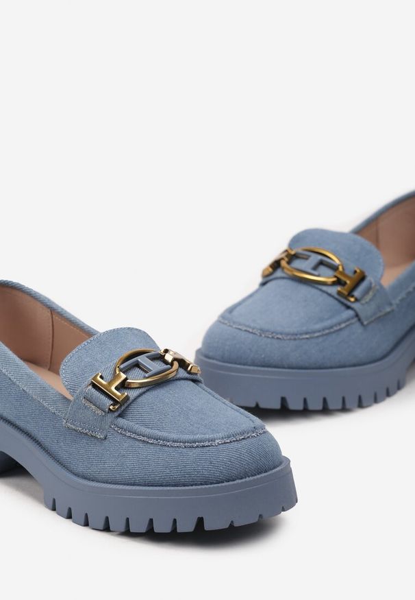 Born2be - Niebieskie Mokasyny z Imitacji Zamszu z Klamerką Callipenia. Kolor: niebieski. Materiał: zamsz. Styl: elegancki