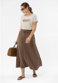 Volcano - Długa spódnica letnia G-MIGELIA. Kolor: brązowy. Materiał: wiskoza, skóra, materiał. Długość: długie. Wzór: gładki. Sezon: lato #1
