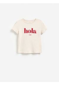 Reserved - Bawełniany t-shirt z nadrukiem - beżowy. Kolor: beżowy. Materiał: bawełna. Wzór: nadruk #1