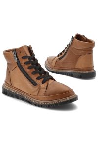Brązowe Botki Artiker Wygodne Obuwie Damskie. Okazja: na co dzień. Zapięcie: sznurówki. Kolor: brązowy. Materiał: jeans, skóra. Styl: casual, elegancki, klasyczny #7