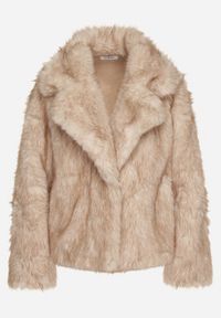 Born2be - Beżowa Kurtka Futerko z Ozdobnym Kołnierzem Talliea. Okazja: na co dzień. Kolor: beżowy. Materiał: futro. Styl: wizytowy, klasyczny, casual, elegancki #4