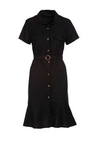 Renee - Czarna Sukienka Ginethia. Kolor: czarny. Materiał: materiał. Wzór: aplikacja. Typ sukienki: koszulowe. Długość: midi #2