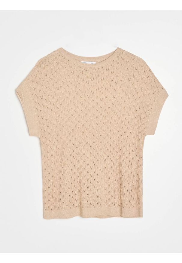 Sinsay - Ażurowa bluzka swetrowa - złoty. Kolor: złoty. Wzór: ażurowy