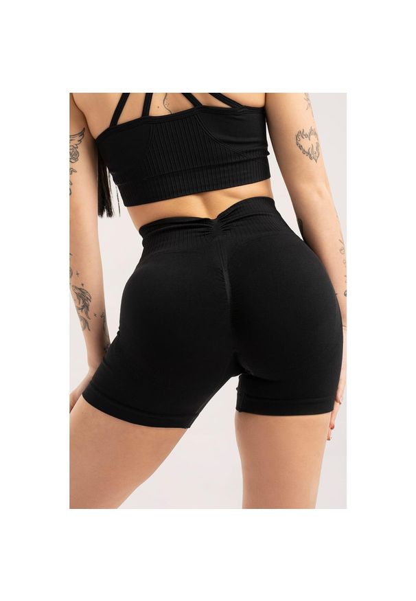GYM GLAMOUR - Spodenki fitness damskie Gym Glamour deep push up 2.0. Kolor: czarny. Sport: fitness