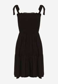 Renee - Czarna Bawełniana Sukienka na Ramiączkach z Gumką w Pasie o Rozkloszowanym Kroju Holfea. Okazja: na spacer, na co dzień, do pracy. Kolor: czarny. Materiał: bawełna. Długość rękawa: na ramiączkach. Sezon: lato. Typ sukienki: rozkloszowane, proste. Styl: casual, elegancki, klasyczny #7