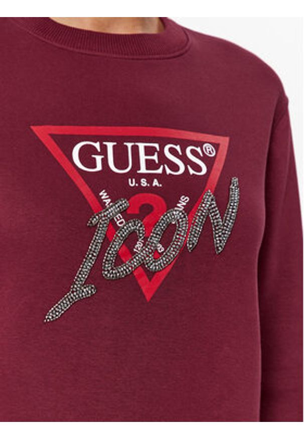 Guess Bluza W3BQ14 KB681 Bordowy Regular Fit. Kolor: czerwony. Materiał: bawełna, syntetyk