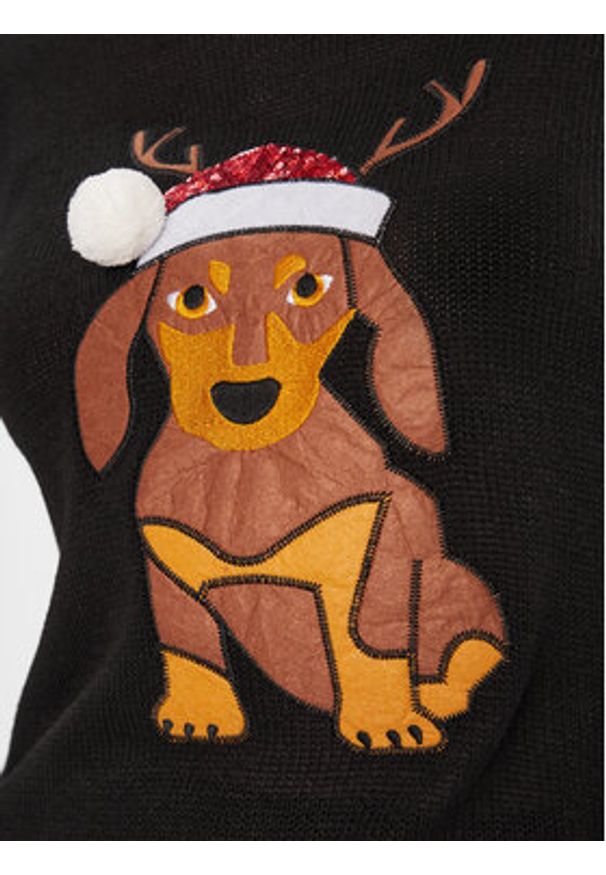 Brave Soul Sweter LKX-230XMASDOG Czarny Regular Fit. Kolor: czarny. Materiał: wiskoza