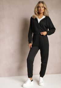 Renee - Czarny Komplet Dresowy 2 Częściowy Luźne Spodnie i Bluza z Kapturem Fivana. Kolor: czarny. Materiał: dresówka #3