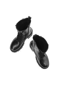 Czarne Botki Nessi Skórzane Buty Damskie. Zapięcie: sznurówki. Kolor: czarny. Materiał: skóra. Styl: elegancki #6