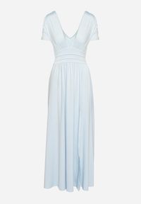 Born2be - Niebieska Rozkloszowana Sukienka Maxi z Głębokim Dekoltem z Rozcięciem Wyla. Kolor: niebieski. Długość rękawa: krótki rękaw. Sezon: wiosna, lato. Długość: maxi #3