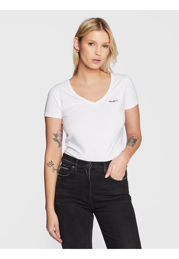 Pepe Jeans T-Shirt Corine PL505305 Biały Regular Fit. Kolor: biały. Materiał: bawełna