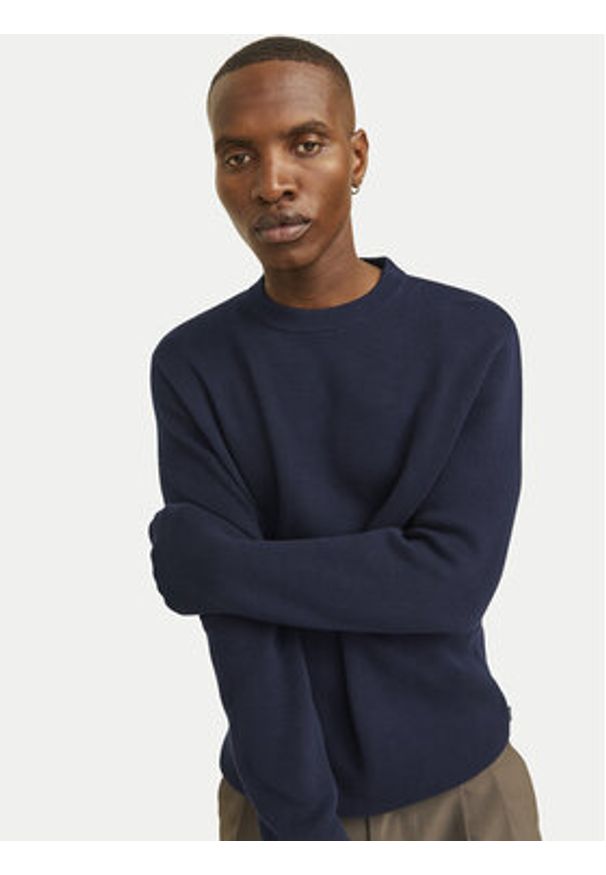 Jack & Jones Sweter Merino 12216817 Granatowy Regular Fit. Kolor: niebieski. Materiał: wełna