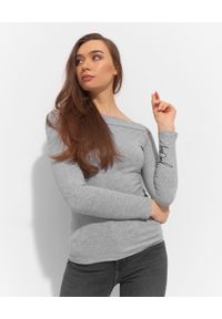 JOANNA MUZYK - Szara bluzka z szerokim dekoltem Lisa. Kolor: szary. Materiał: bawełna, prążkowany. Długość rękawa: długi rękaw. Długość: długie
