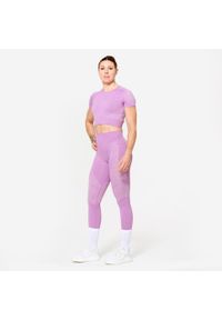 DOMYOS - Legginsy fitness damskie Domyos. Stan: podwyższony. Kolor: różowy. Materiał: poliamid, elastan, materiał. Sport: fitness