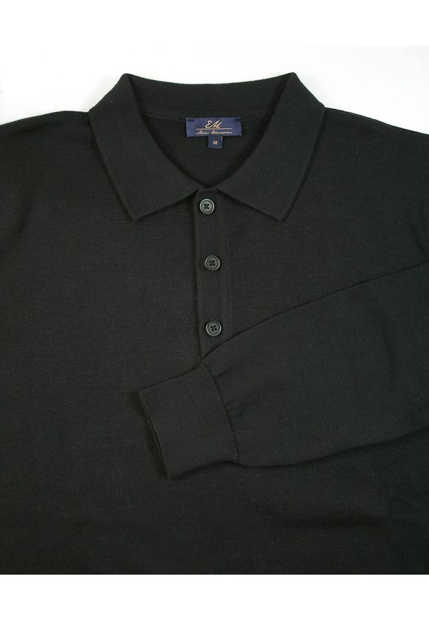 Sweter, Czarny z Kołnierzykiem, Góra Rozpinana na Guziki, Jednokolorowy -EM Men's Accessories. Kolor: czarny. Materiał: bawełna, akryl. Sezon: zima, jesień. Styl: klasyczny