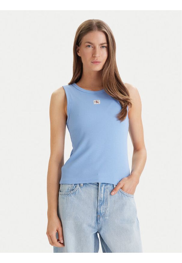 Calvin Klein Jeans Top LV047C201G Błękitny Slim Fit. Kolor: niebieski. Materiał: bawełna