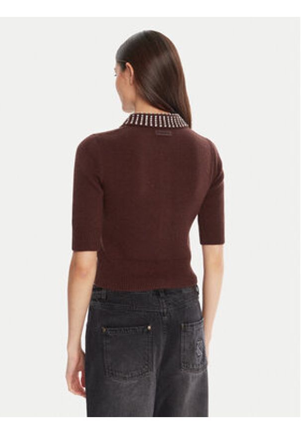 Pinko - PINKO Polo Emilia 105745 A2S4 Brązowy Regular Fit. Typ kołnierza: polo. Kolor: brązowy. Materiał: syntetyk