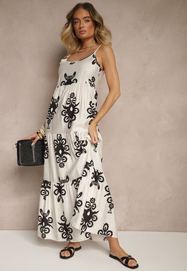 Renee - Czarna Rozkloszowana Sukienka z Wiskozy w Stylu Boho Terazi. Okazja: na co dzień. Kolor: czarny. Materiał: wiskoza. Długość rękawa: na ramiączkach. Sezon: lato. Typ sukienki: proste. Styl: boho