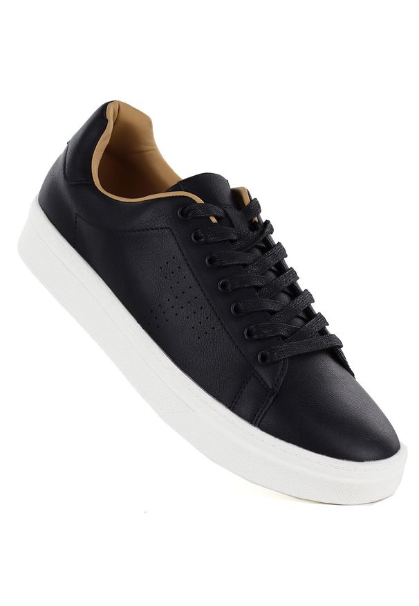 Półbuty sportowe męskie czarne Vanhorn 18300. Okazja: na co dzień. Kolor: czarny. Materiał: skóra ekologiczna. Styl: sportowy