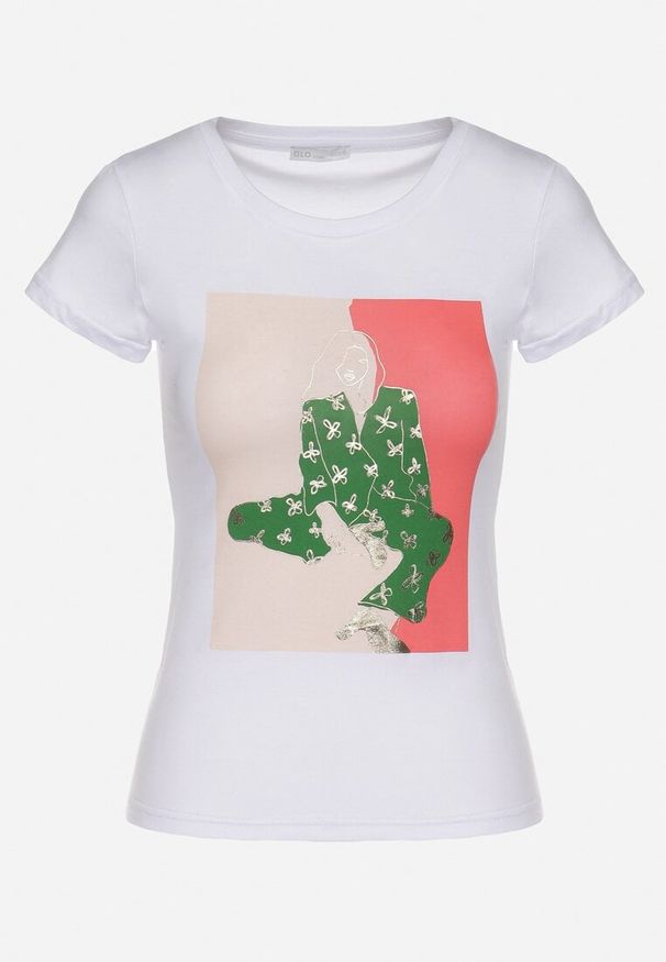 Born2be - Biały Bawełniany T-shirt z Ozdobnym Nadrukiem Setonisea. Okazja: na co dzień. Kolor: biały. Materiał: bawełna. Wzór: nadruk. Styl: casual