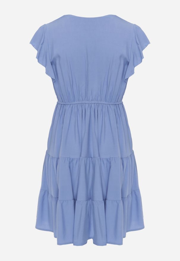 Renee - Jasnoniebieska Sukienka Anileia. Typ kołnierza: kołnierz z falbankami. Kolor: niebieski. Materiał: koronka. Długość rękawa: krótki rękaw. Długość: mini