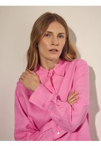 Reserved - Lniana koszula - różowy. Kolor: różowy. Materiał: len