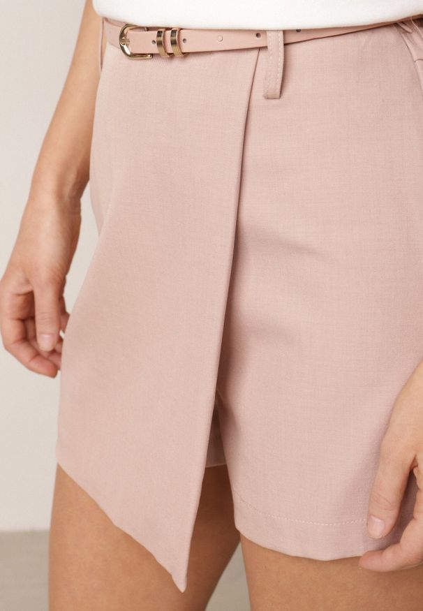 Born2be - Różowe Eleganckie Spódnico-Szorty z Wąskim Paskiem z Klamerką Azaernixi. Okazja: na co dzień, do pracy. Kolor: różowy. Styl: elegancki