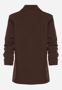 Born2be - Brązowa Niezapinana Marynarka Pudełkowa z Wiskozą z Marszczonymi Rękawami Feniravia. Okazja: do pracy, na spotkanie biznesowe. Kolor: brązowy. Materiał: wiskoza. Styl: biznesowy #4