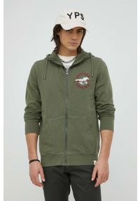 Mustang bluza bawełniana męska kolor zielony z kapturem z aplikacją. Okazja: na co dzień. Typ kołnierza: kaptur. Kolor: zielony. Materiał: bawełna. Wzór: aplikacja. Styl: casual #1