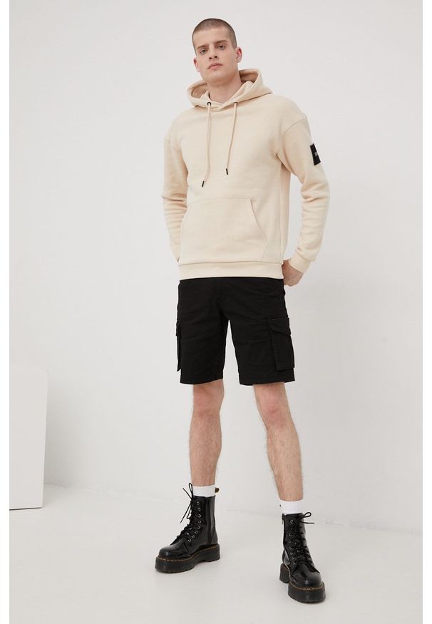 Jack & Jones bluza męska kolor beżowy z kapturem gładka. Typ kołnierza: kaptur. Kolor: beżowy. Wzór: gładki
