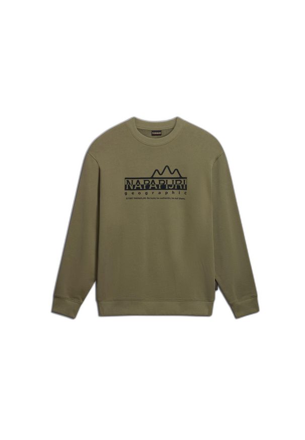 Bluza Napapijri Faber. Kolor: zielony. Materiał: bawełna. Długość rękawa: długi rękaw. Długość: długie. Wzór: nadruk