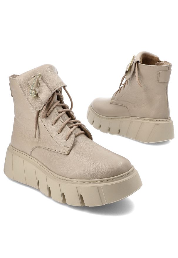 Beżowe Botki Armodo Modne Obuwie Damskie. Okazja: na co dzień. Wysokość cholewki: za kolano. Kolor: beżowy. Materiał: materiał. Styl: casual, elegancki, klasyczny