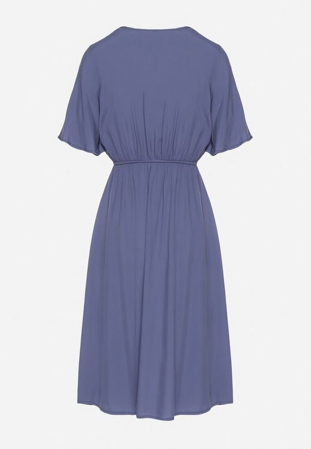 Born2be - Granatowa Bawełniana Sukienka o Rozkloszowanym Fasonie Liranelle. Okazja: na co dzień. Typ kołnierza: dekolt w kształcie V. Kolor: niebieski. Materiał: bawełna. Długość rękawa: krótki rękaw. Sezon: lato. Typ sukienki: rozkloszowane. Styl: casual, elegancki