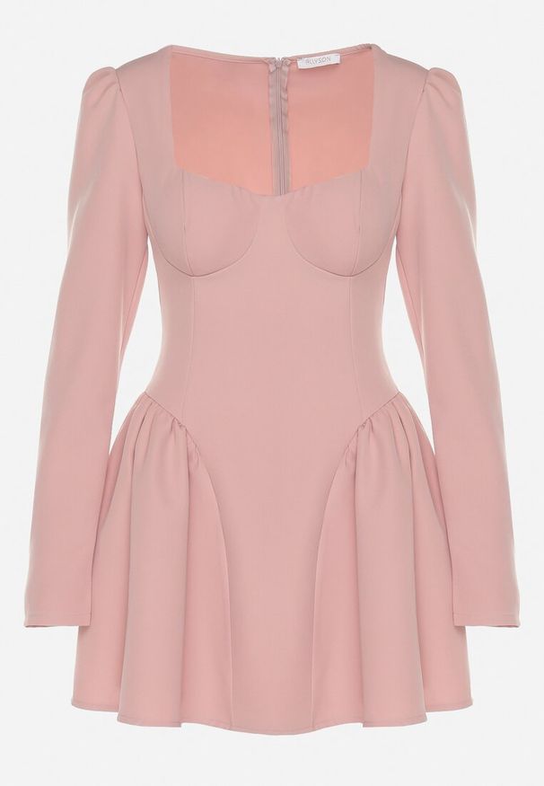 Born2be - Różowa Koktajlowa Sukienka o Rozkloszowanym Kroju z Falbankami i Gorsetem Farian. Typ kołnierza: kołnierz z falbankami, dekolt gorset. Kolor: różowy. Długość rękawa: długi rękaw. Typ sukienki: gorsetowe. Styl: wizytowy