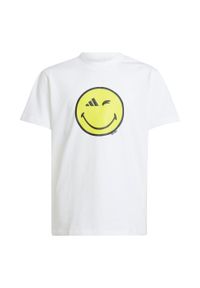 Adidas - Koszulka adidas x Smileyworld Graphics Kids. Kolor: szary, biały, wielokolorowy, żółty. Sport: joga i pilates