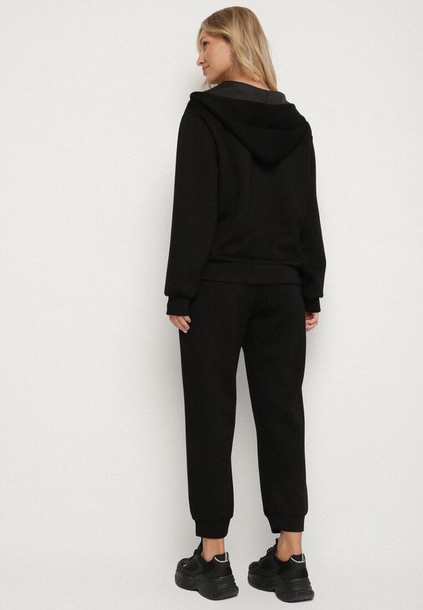 Born2be - Czarny Komplet Dresowy Rozpinana Bluza i Spodnie Joggery z Bawełną Anarrise. Kolor: czarny. Materiał: bawełna, dresówka
