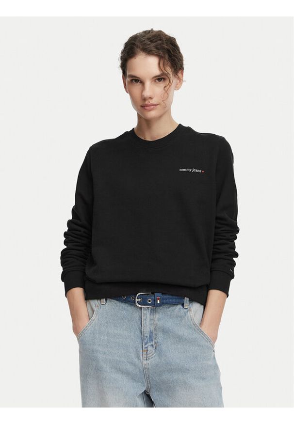 Tommy Jeans Bluza Ess Logo DW0DW22829 Czarny Regular Fit. Kolor: czarny. Materiał: bawełna