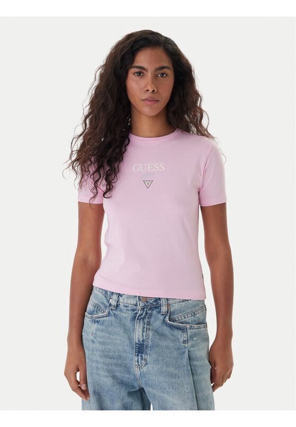 Guess Jeans T-Shirt W6RI15 J1314 Różowy Regular Fit. Kolor: różowy. Materiał: bawełna